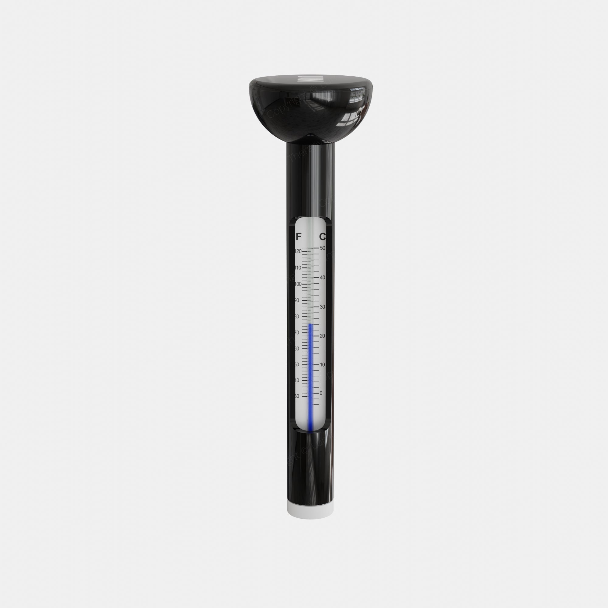LUMI floating thermometer from Pod PRO Bundle, featuring a black cylindrical design with blue temperature gauge, designed for accurate water temperature monitoring in ice baths and cold therapy sessions.
