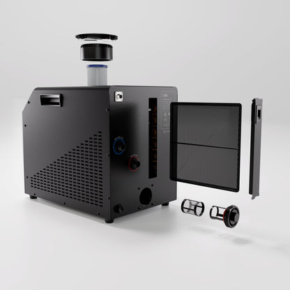 Rear view of the Mini Chiller 2, showing the filters inc. built-in air filter.