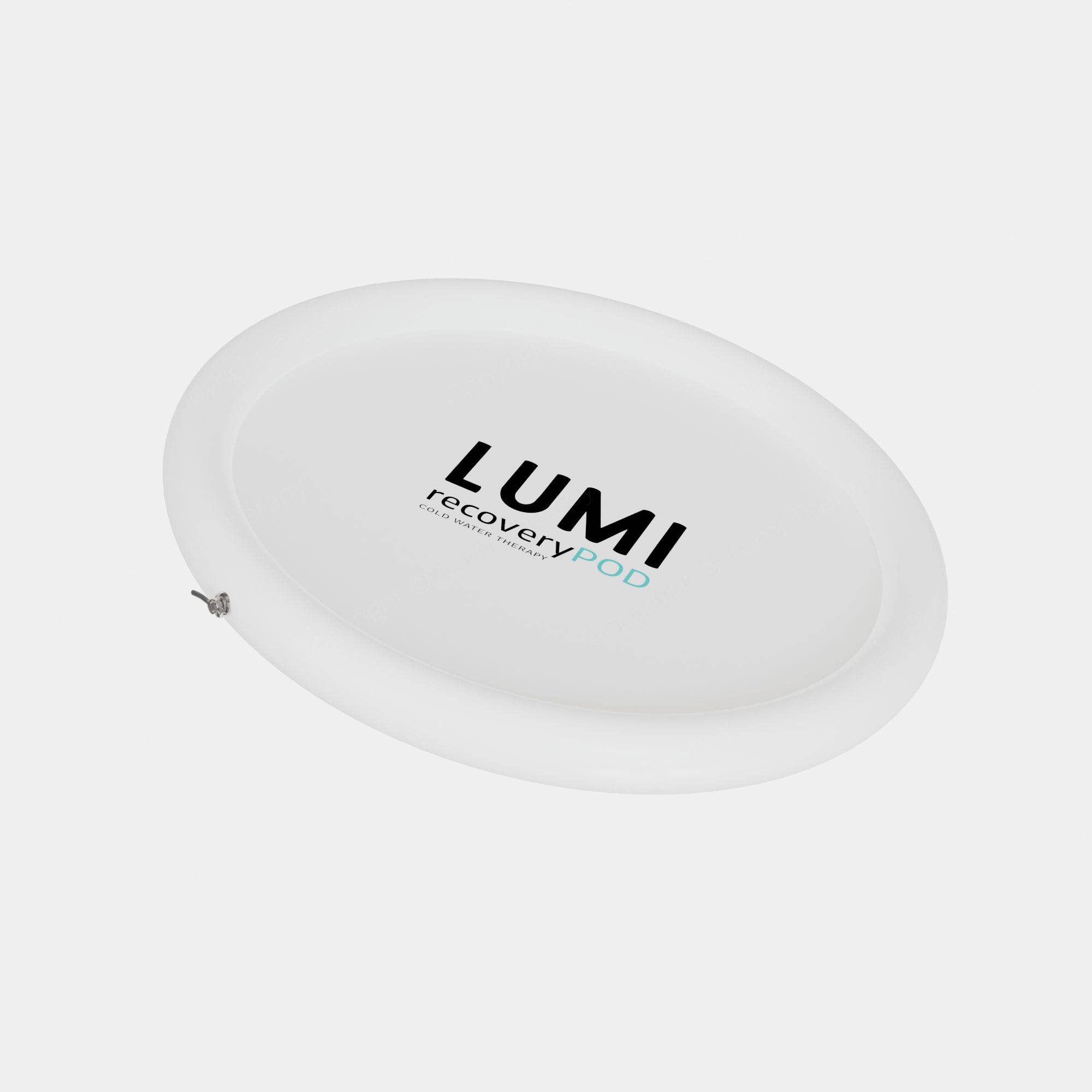 LUMI Thermo Lid, a white circular insulated cover with triple-layer TPE insulation, featuring the LUMI recovery pod logo, designed to fit Recovery Pod ice baths and maintain water temperature. Available in 75cm and 85cm diameter options.