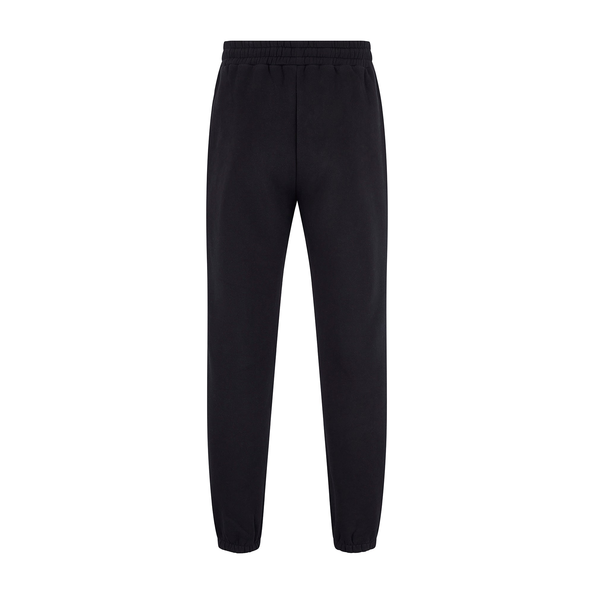 Women's LCC Sweatpants Black featuring elastic waistband and cuffed ankles, made from heavyweight cotton-polyester blend fabric in classic black. Relaxed-fit joggers with raised rubber LUMI logo detail, perfect for athletic and casual wear.