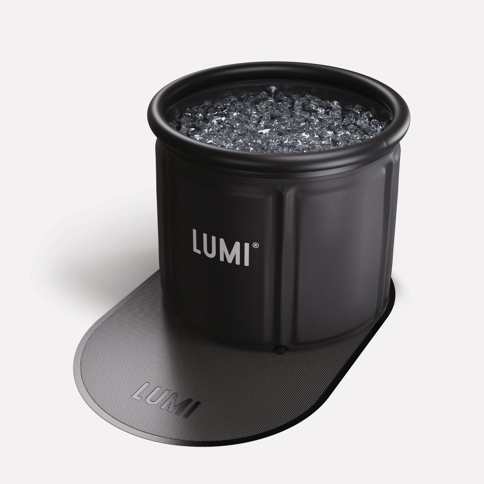 LUMI Ice Bath Floor Mat in black with textured non-slip surface and breathable mesh reinforcement beneath ice bath tub