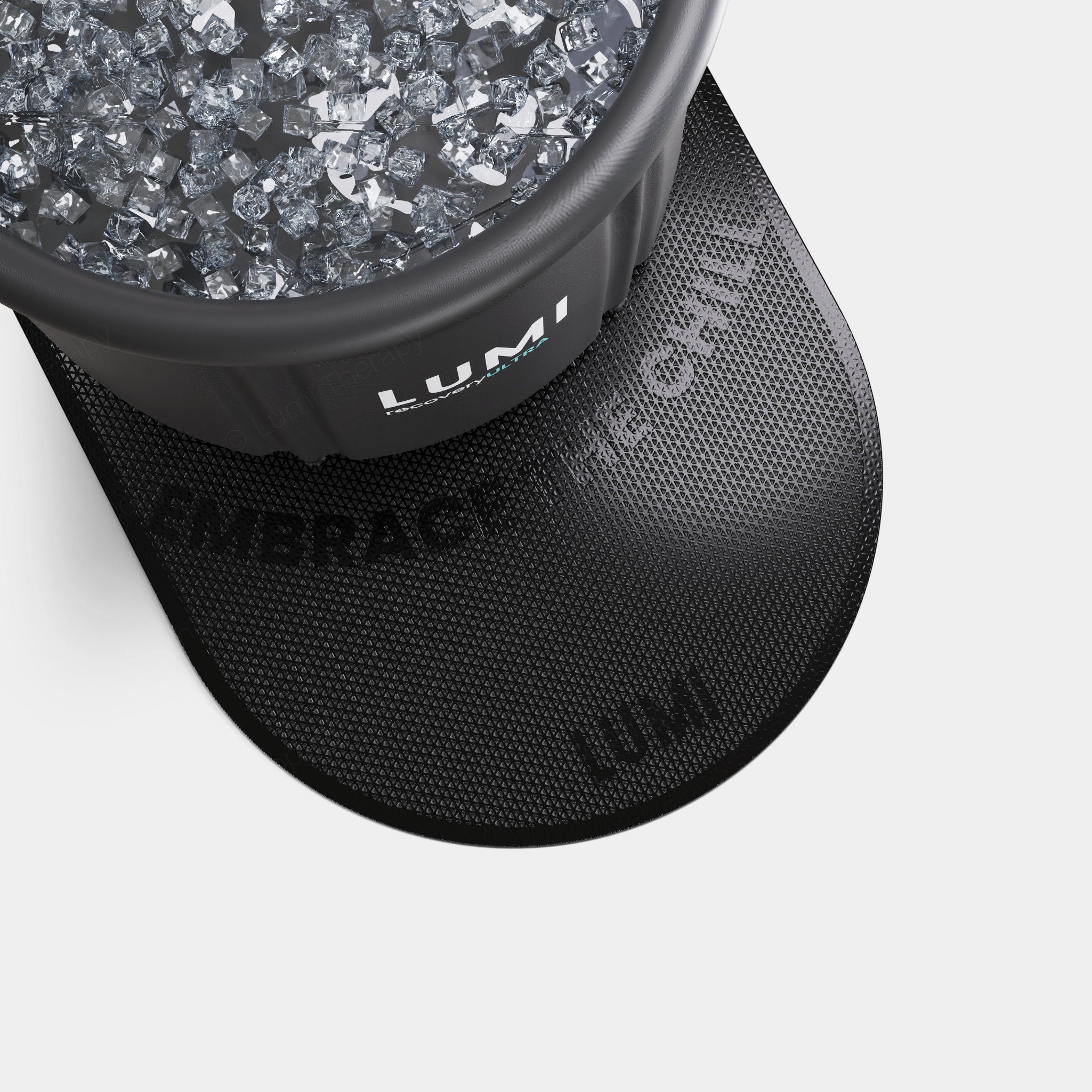 The LUMI Recovery Ultra ice bath on the black LUMI ice bath mat