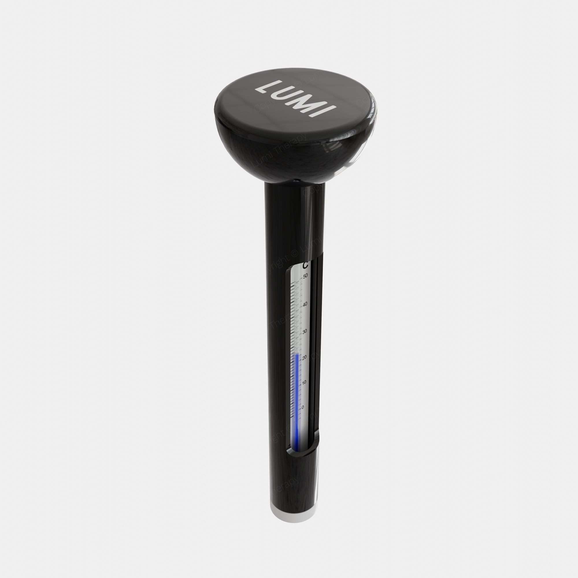 LUMI Thermometer featuring a black floating design with silver temperature markings and blue indicator, specifically designed for ice bath temperature monitoring, with clear measurement display and durable construction